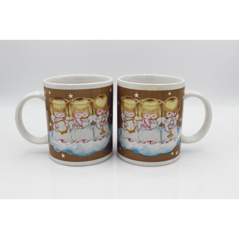 VTG Hallmark Christmas‎ Set Of 2 Musical Angel Trio Coffee Mugs